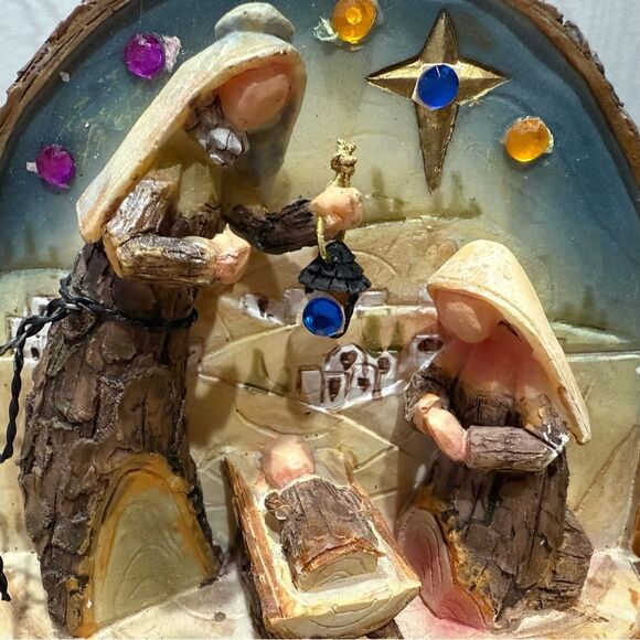Vintage Kurt Adler Nativity Scene Ornament Faux Wood Bark 3D Tag Attached - Picture 2 of 13